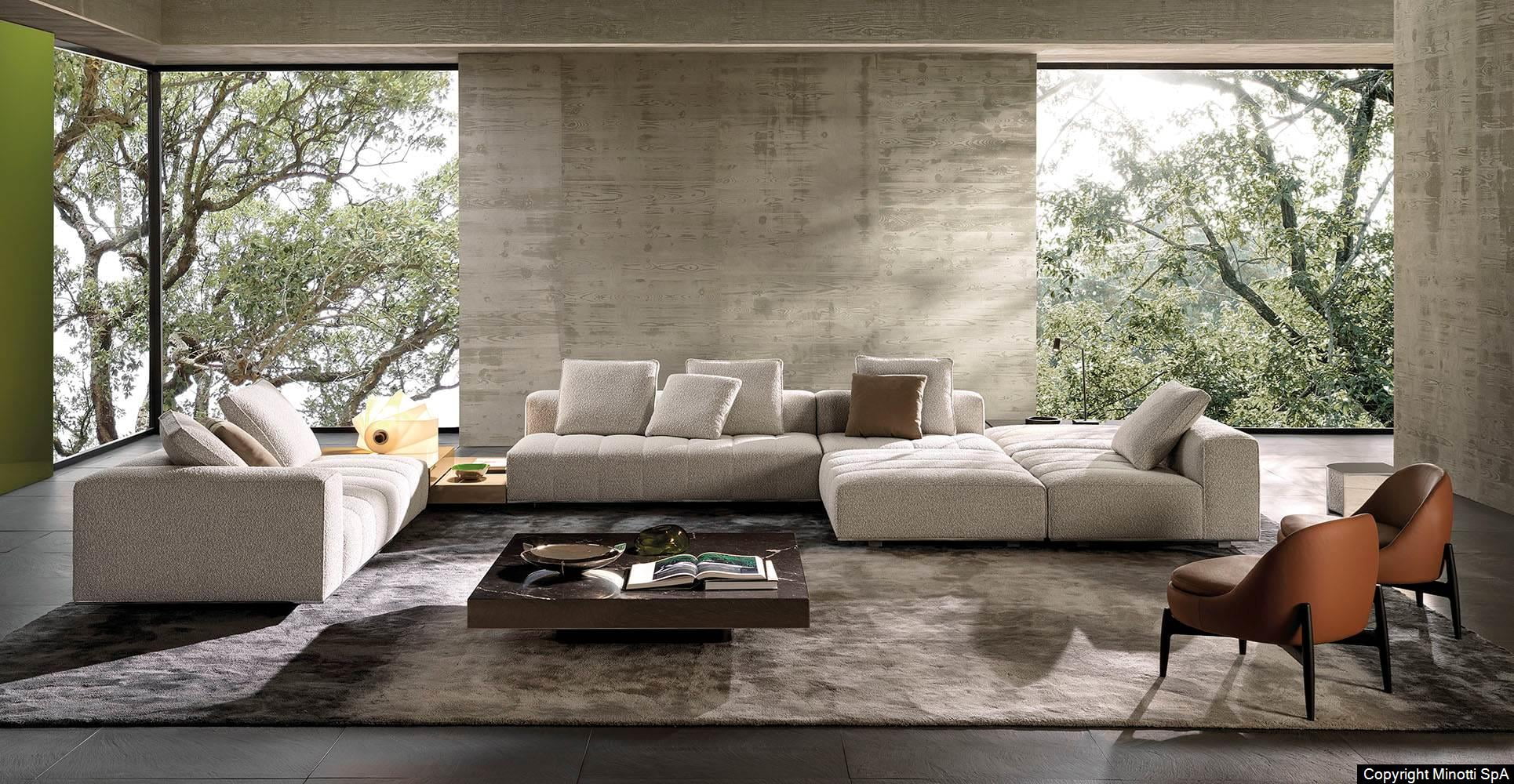 Minotti Goodman bank interieurfoto crème beton 
