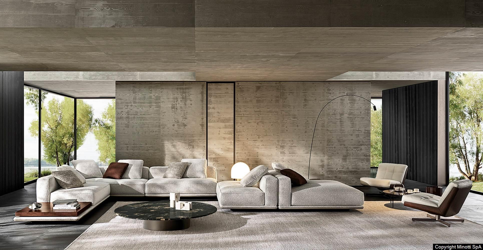 Minotti Horizonte bank sfeerfoto interieur crème woonkamer