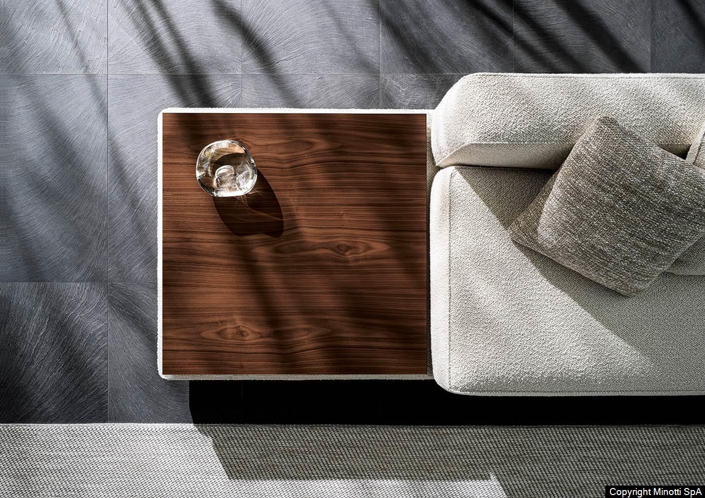 Minotti Horizonte bank crème bovenaanzicht hout