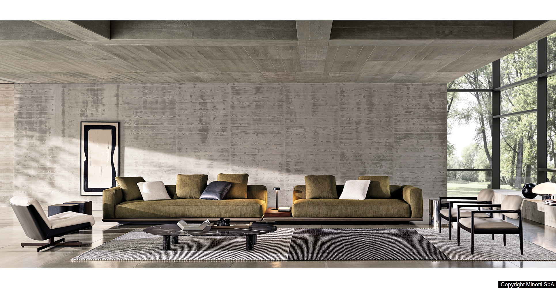 Minotti Horizonte bank groen sfeerfoto interieur