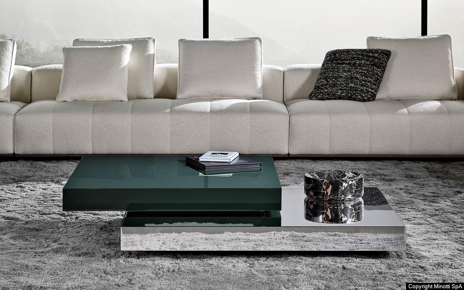 Minotti Solid Steel salontafel groen hoogglans en spiegelend materiaal vierkant