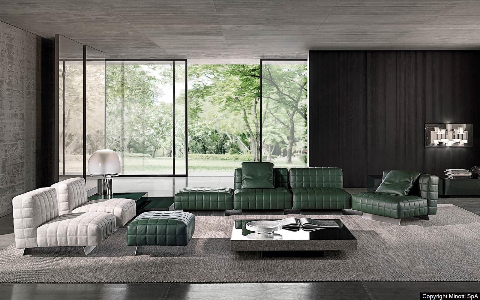 Minotti Twiggy bank sfeerfoto interieur groen leder