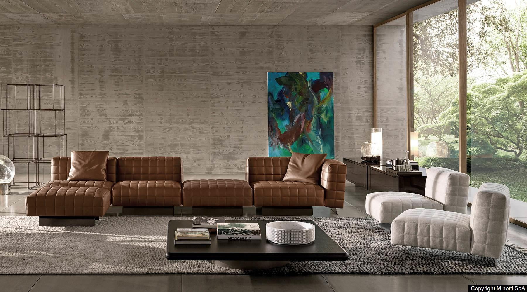 Minotti Twiggy bank sfeerfoto interieur bruin leder