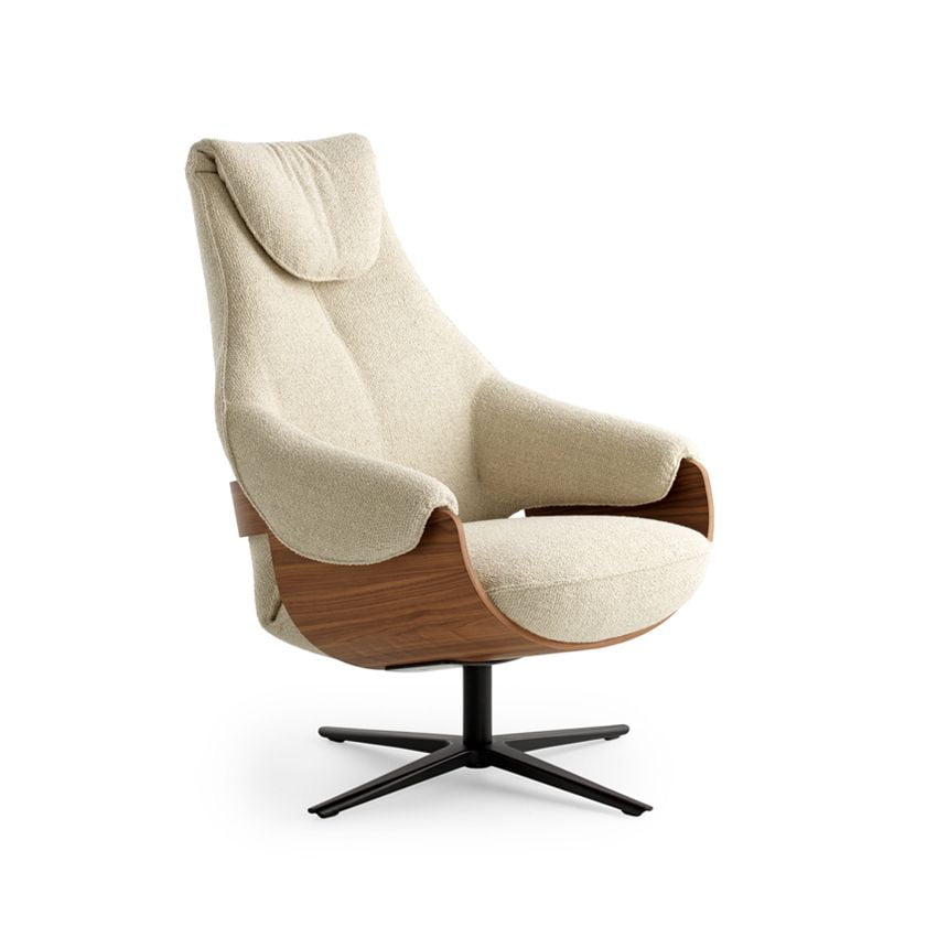 Leolux Cream fauteuil product foto vrijstaand stof hout