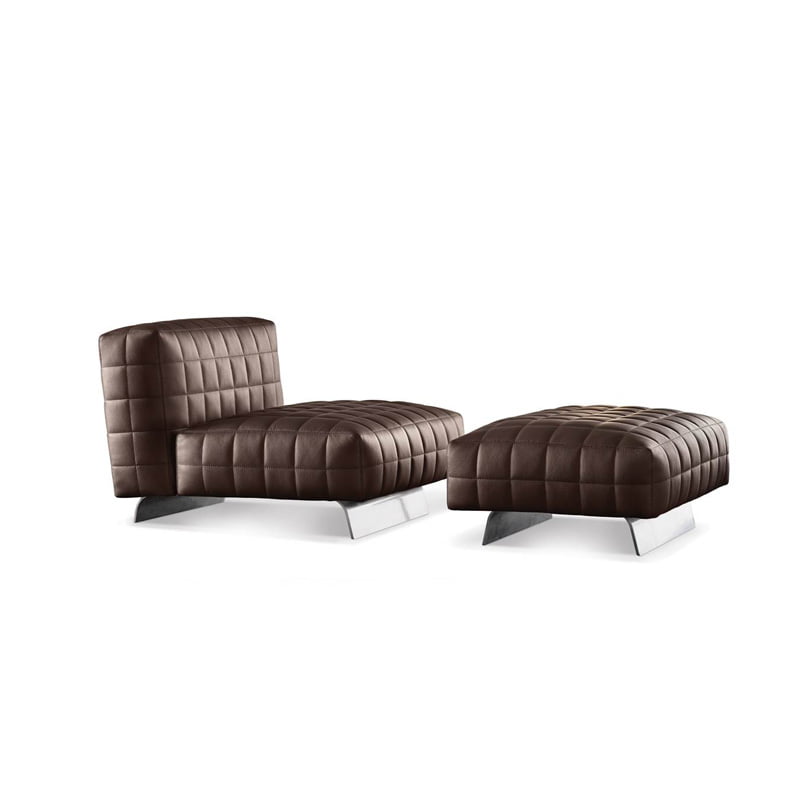 Minotti Twiggy fauteuil en voetenbank in donkerbruin Aspen leer