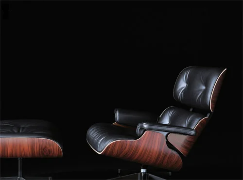 Vitra Lounge chair Palissander met zwart leder