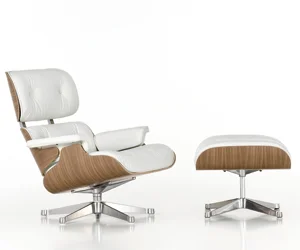Vitra Lounge chair noten schaal en wit leder 