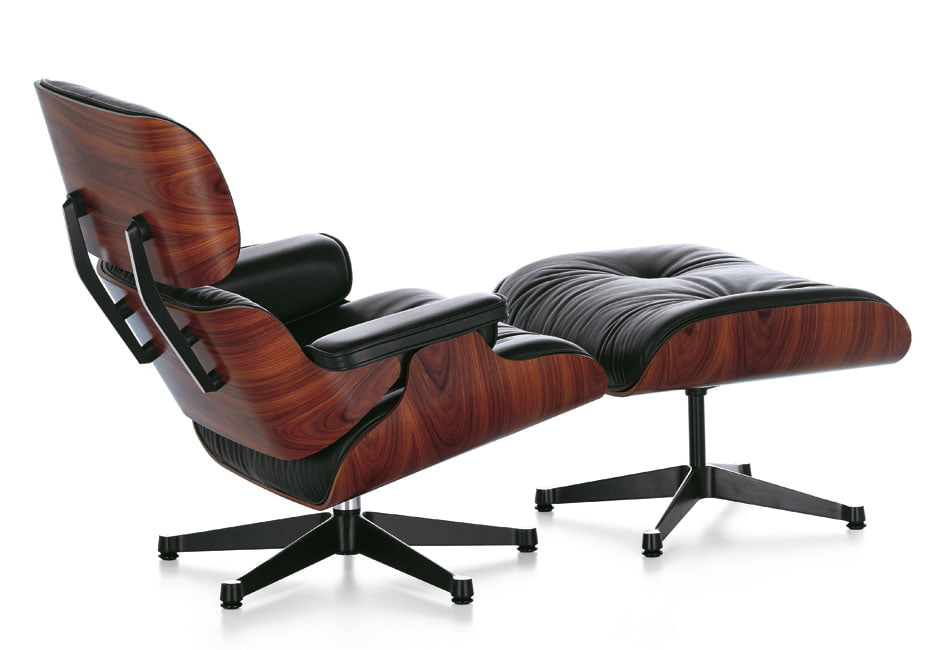 Vitra Lounge chair Palissander met zwart leder