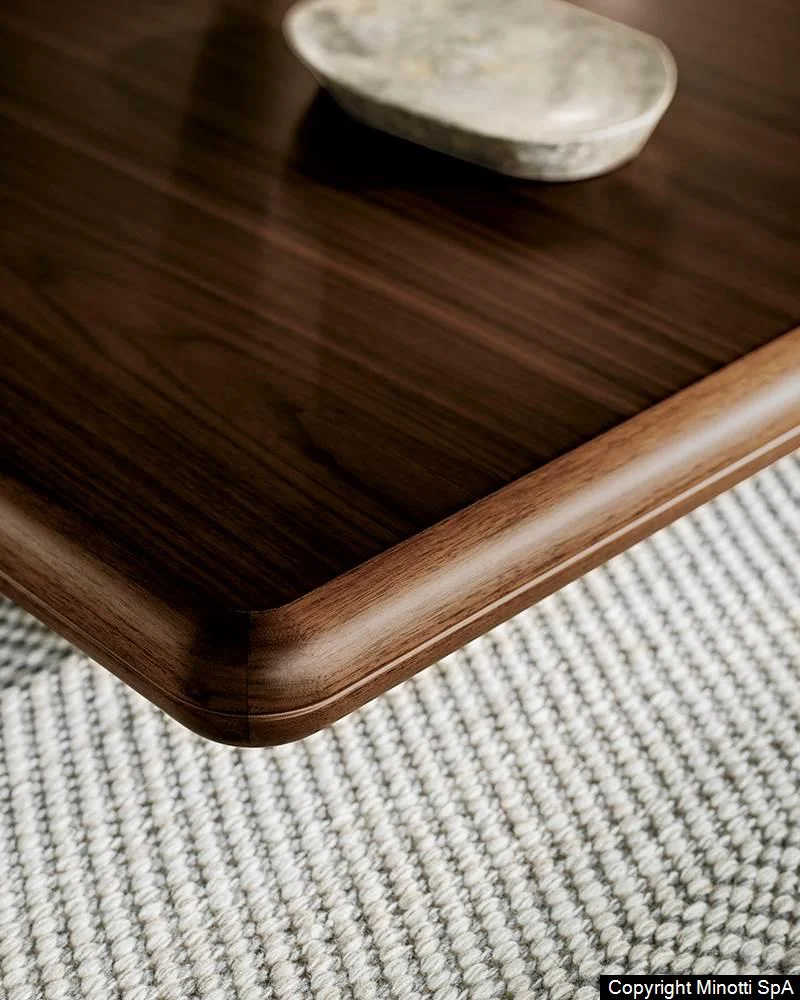 Minotti Horizonte Salontafel hout vierkant detail afgeronde hoeken