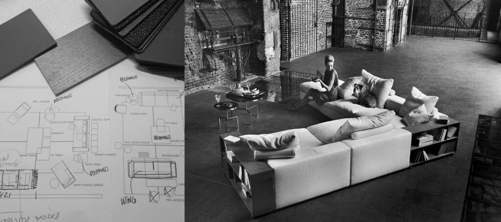 Sfeer foto ontwerp Flexform studio Groundpiece sofa