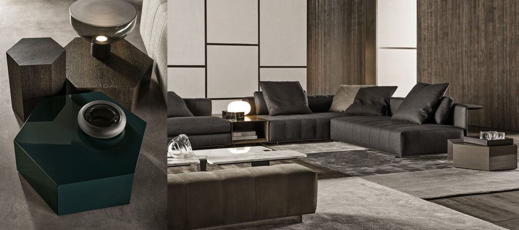 Nieuwe 2016 collectie Minotti Aeron salontafels en Freeman sofa