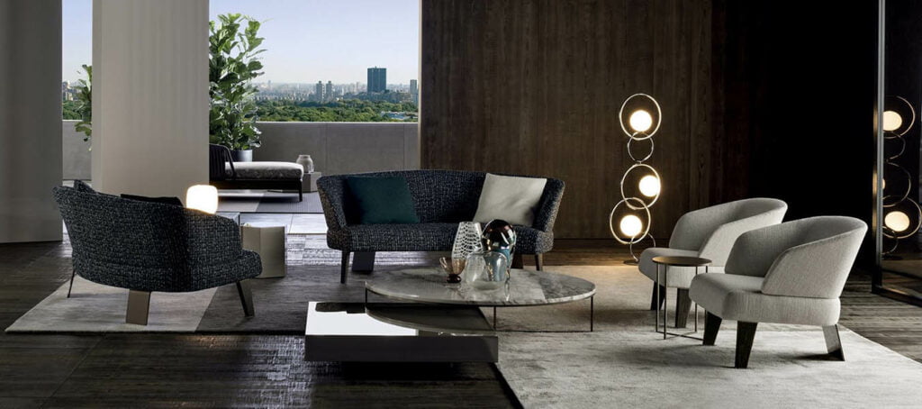 Minotti 2016 collectie Creed sofa en fauteuils sfeerfoto Rodolfo Dordoni