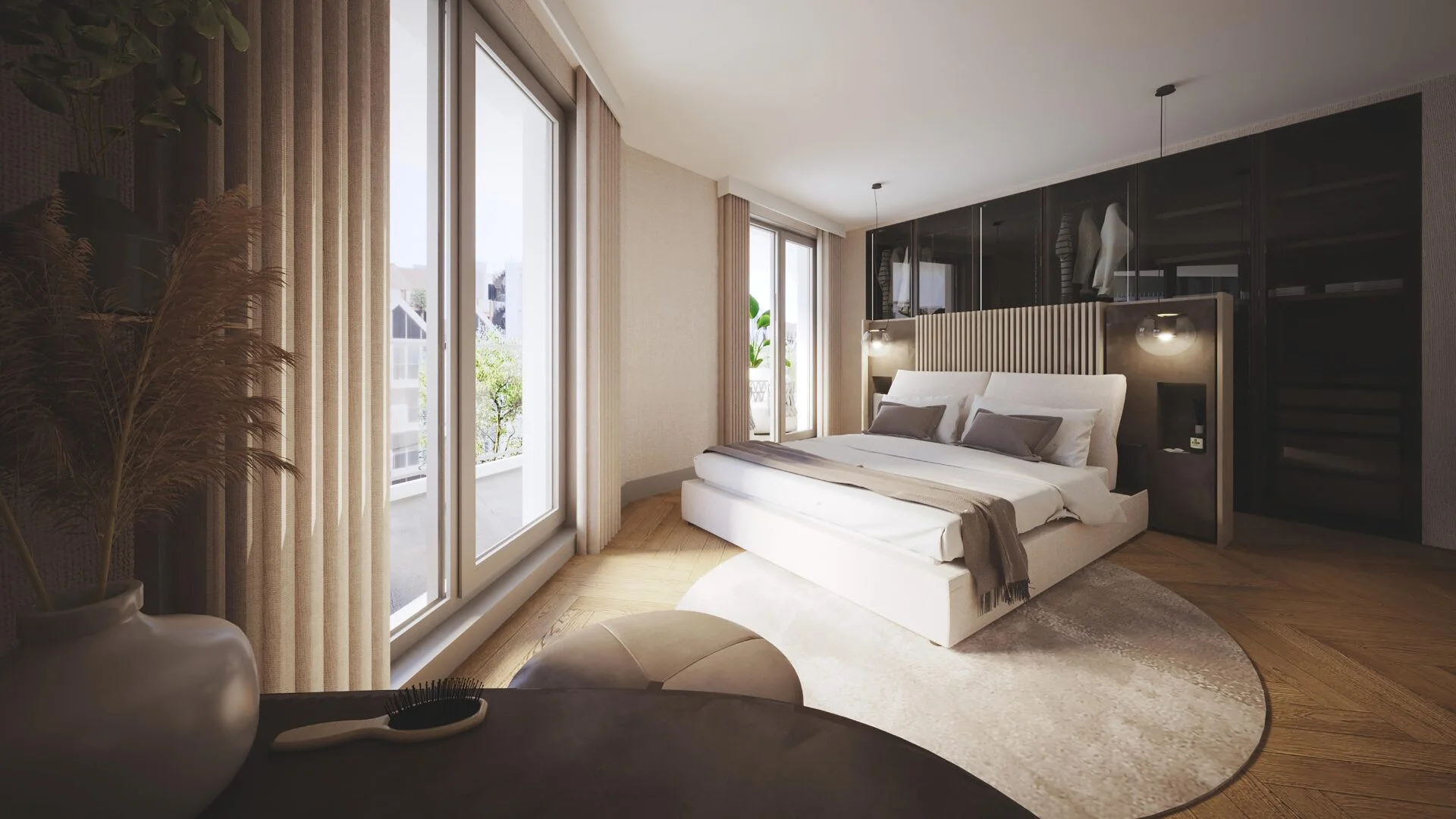 3D render van bed + inloopkast