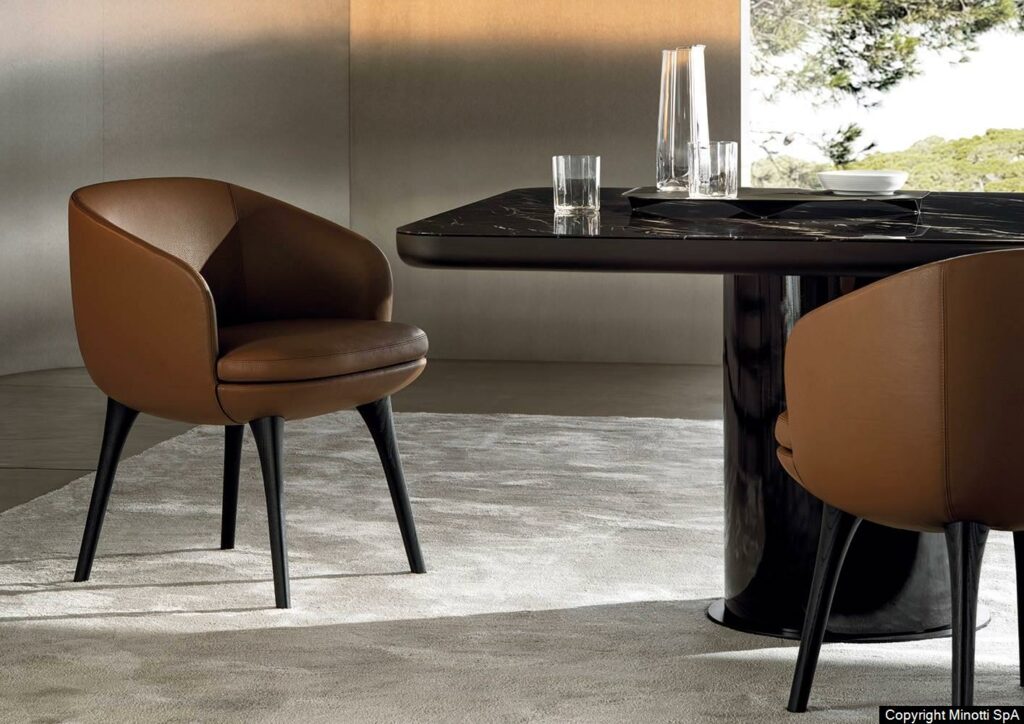 Minotti Raphael Dining interieur sfeerfoto eetkamer lederen bekleding