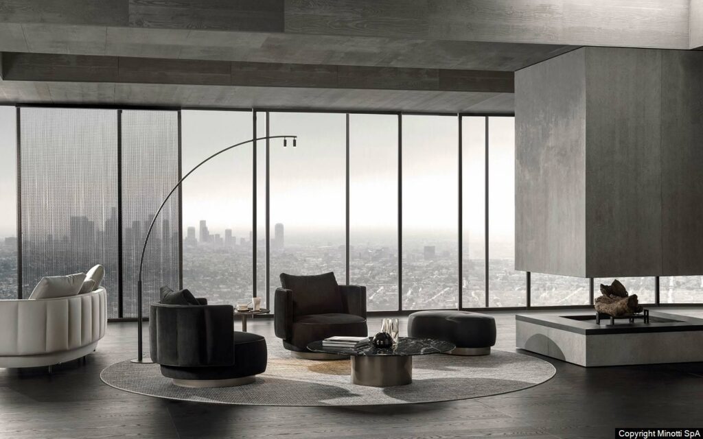 Minotti Torii Bold fauteuils sfeer interieurfoto bij haard