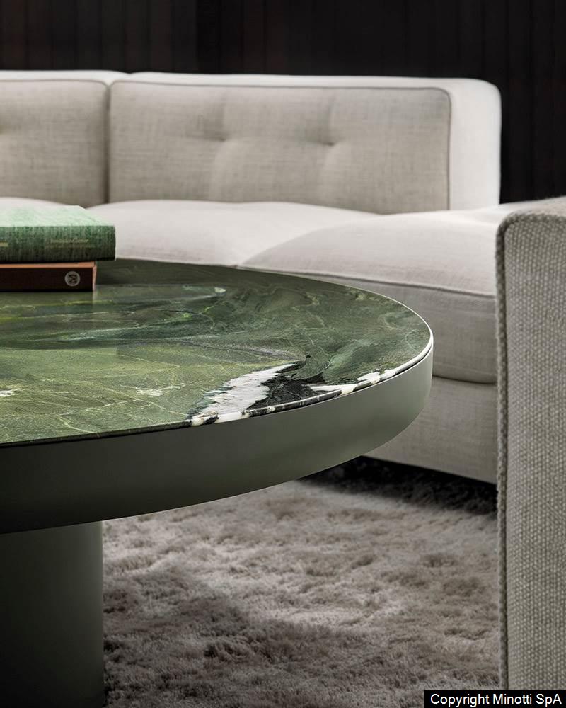 Minotti Brady salontafel interieur sfeerfoto rond detail natuursteen