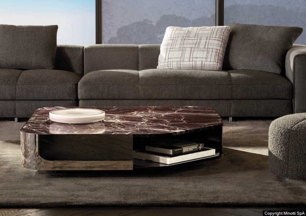 Minotti Diagramma salontafel interieur sfeerfoto marmer rood