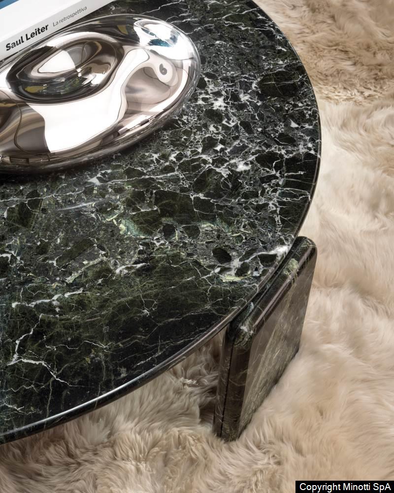 Minotti Drake salontafel marmer groen detail verbinding blad met poot