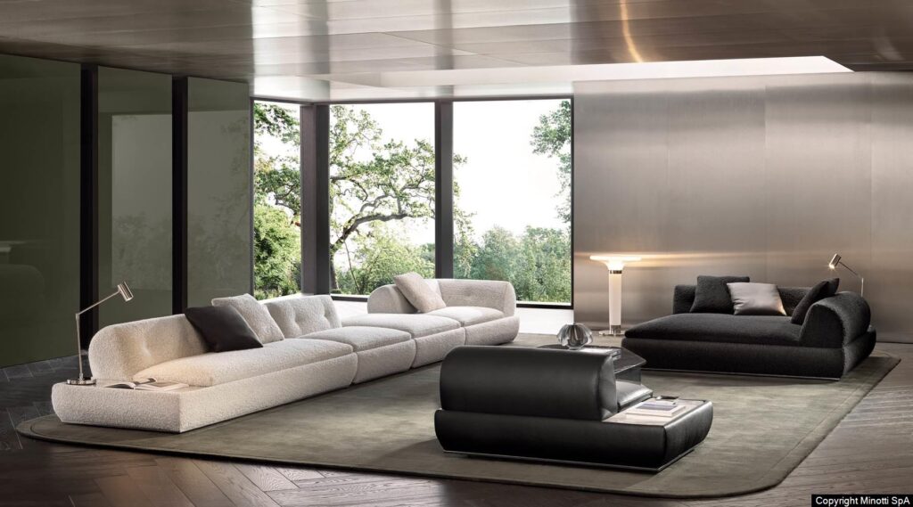 Minotti Supermoon bank Giampiero Tagliaferri interieur sfeerfoto outline roundy vloerkleed