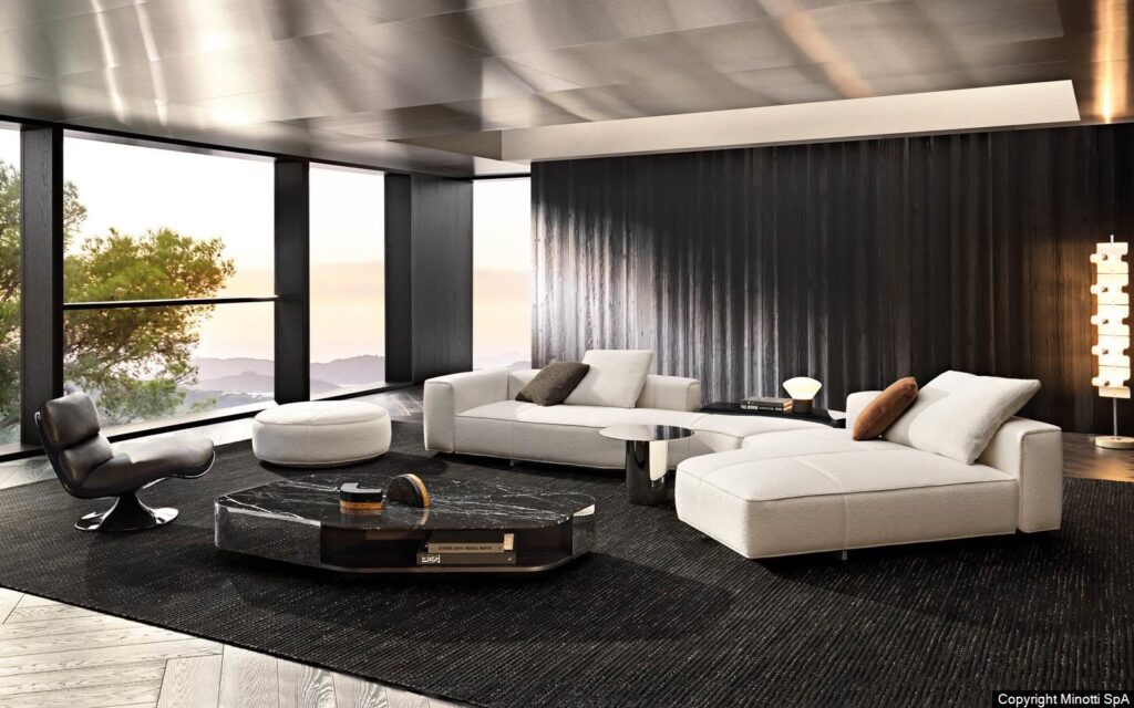Minotti Yves bank Hannes Peer interieur sfeerfoto hoek stoffering crème