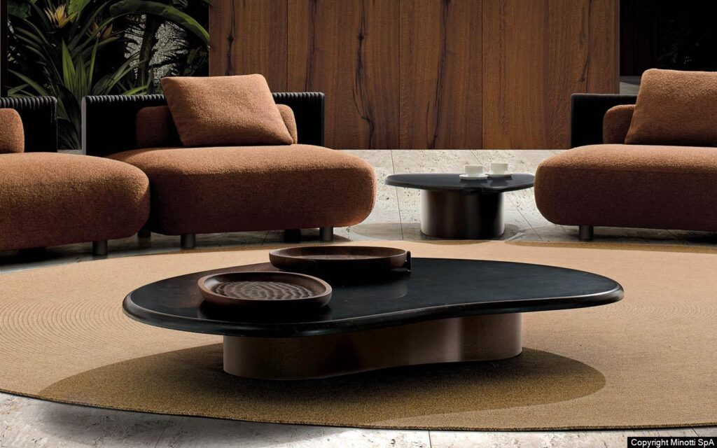 Minotti Bezier outdoor salontafel sfeerfoto terras
