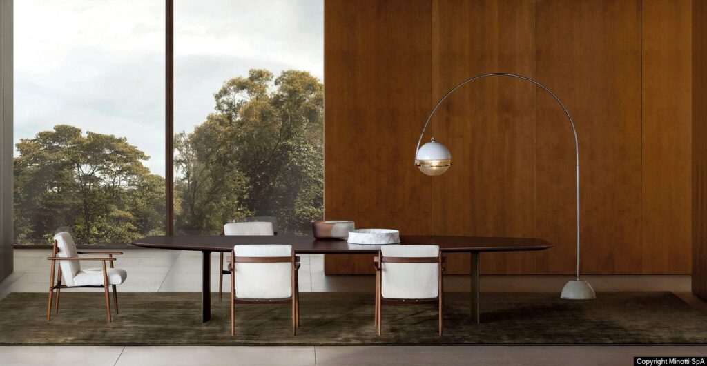 Minotti Trio Dining eetkamerstoel interieur sfeerfoto eetkamer Marcio Kogan / Studio MK27 Minotti Linha Livre tafel