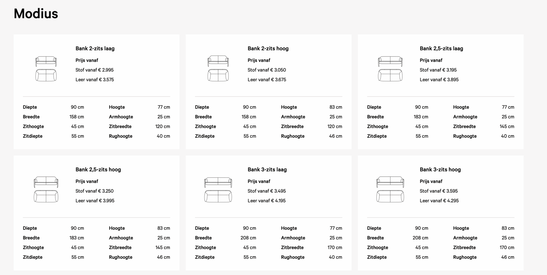 Leolux Modius afmetingen