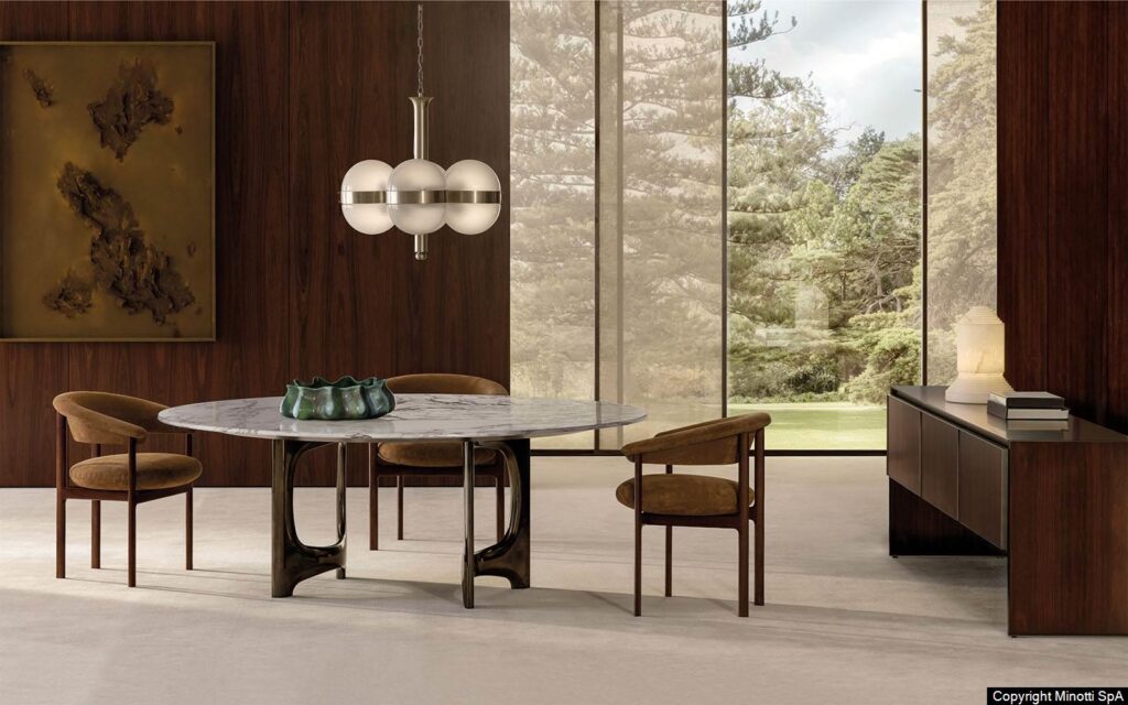 Minotti Blaine eettafel in showroom Van der Donk Interieur, ontwerp Hannes Peer voor Minotti 2026