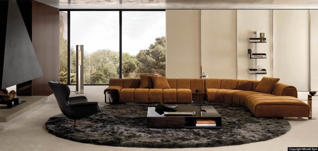 Minotti Ruffle bank in showroom Van der Donk Interieur, ontworpen door GamFratesi.