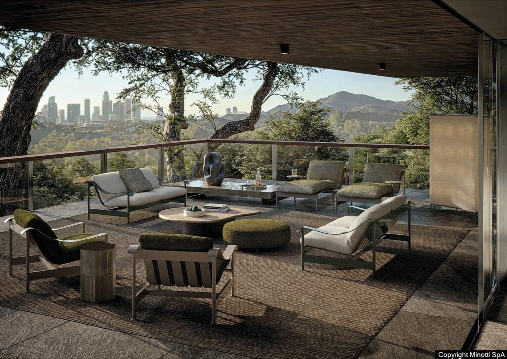 Minotti Sandy fauteuils en banken in showroom Van der Donk Interieur, ontwerp van Marcio Kogan voor Minotti 2026.