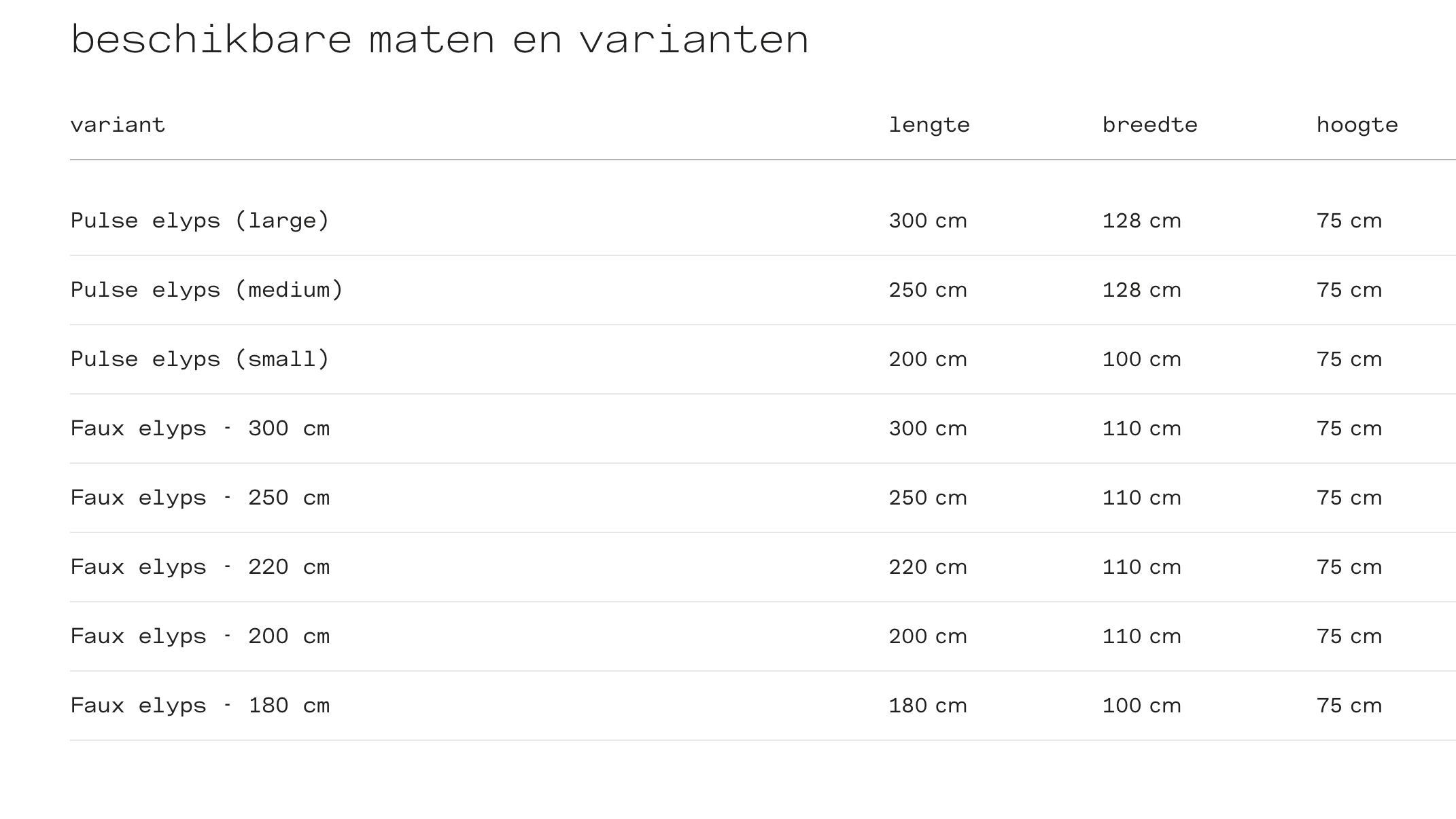 Afmetingen Joli Pulse Dining