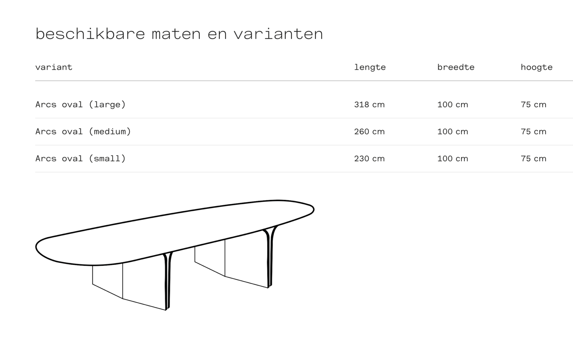 Joli Arcs Dining table afmetingen