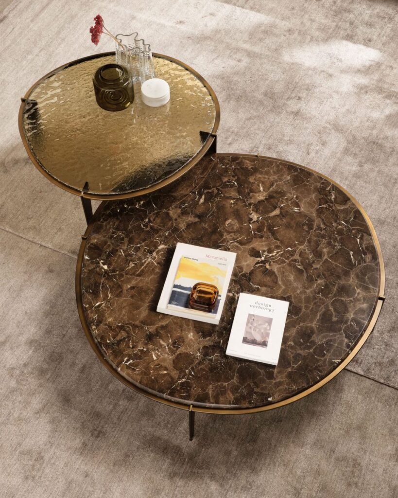 Fiam Halo salontafel sfeerfoto bovenaanzicht tafelbladen glas