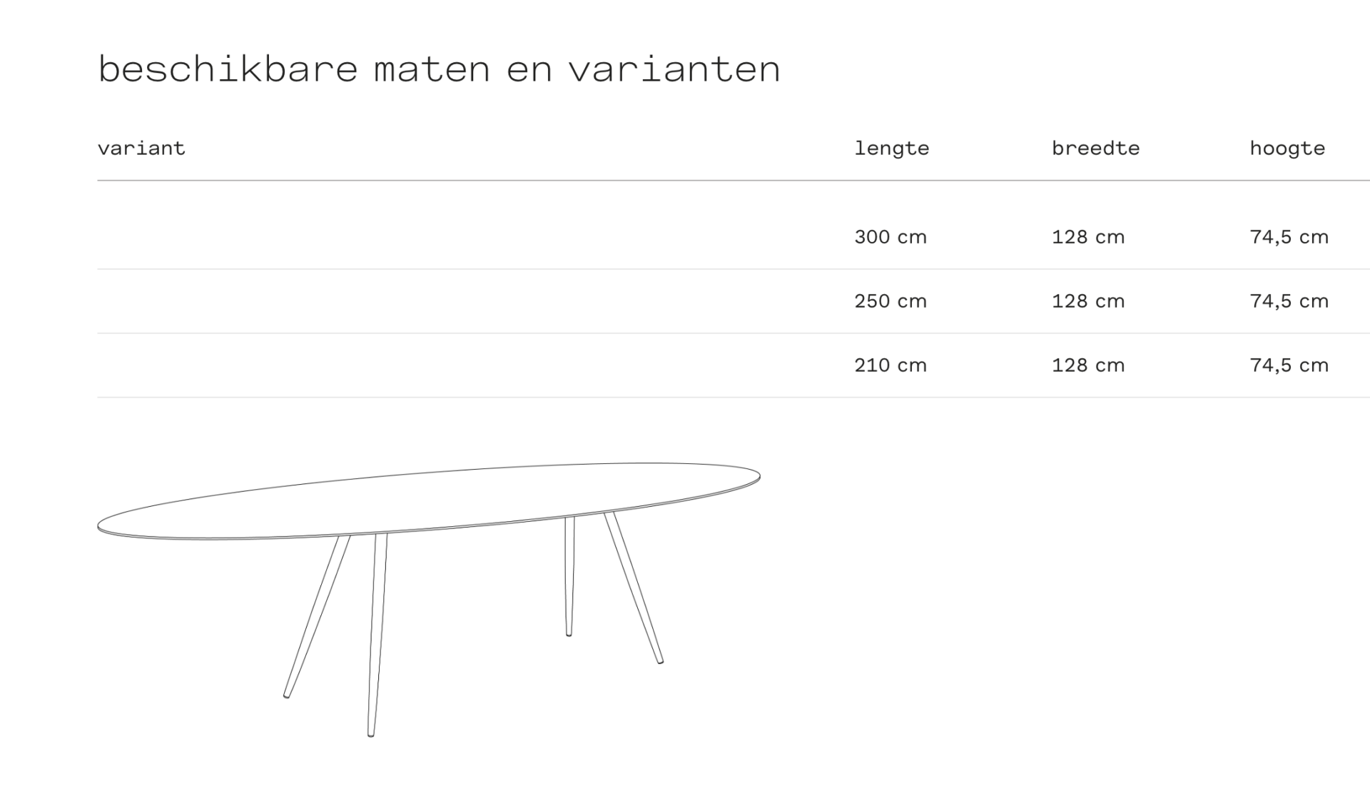 Marguerite elyps tafel afmetingen