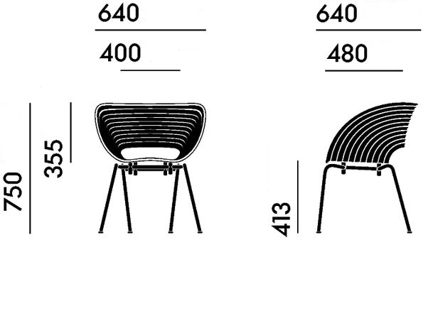 Afmetingen Vitra Tom Vac stoel