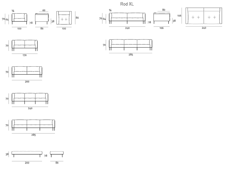 Afmetingen living divani rod