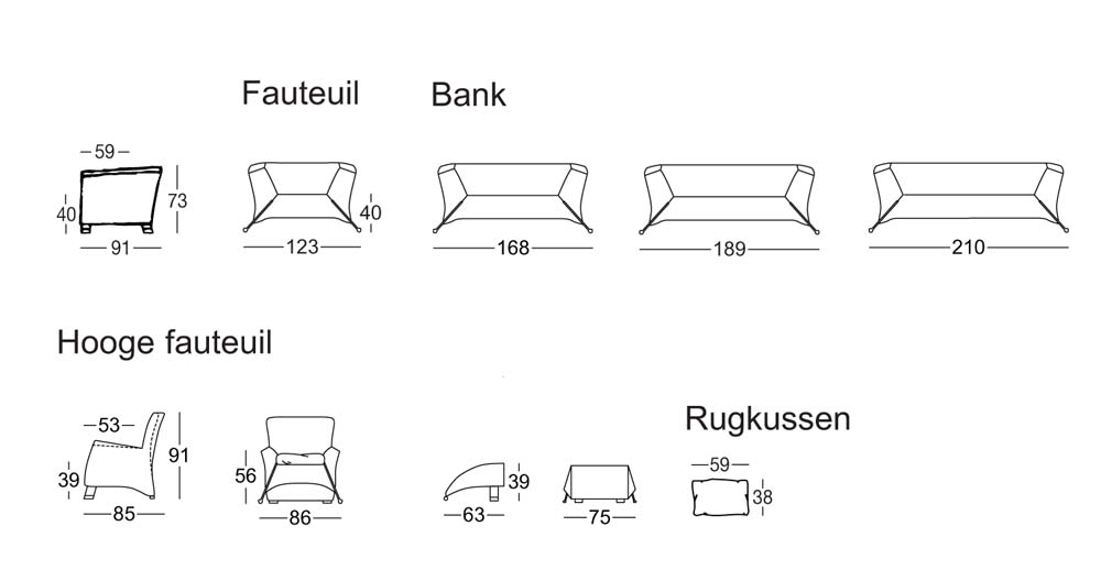 afmetingen Rolf benz 322