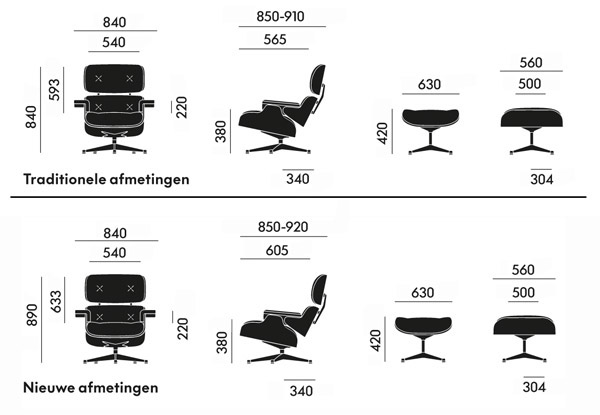 afmetingen vitra lounge chair